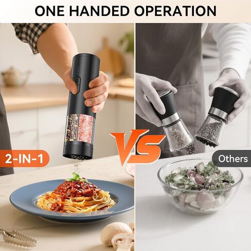 2 in 1 Electric Salt and Pepper Grinder Set, USB Rechargeable, Automatic Salt and Pepper Mill Shakers with LED Light, Battery Display, Adjustable Coarseness, Ideal for Kitchen Outdoor BBQ Gift in Saudi Arabia