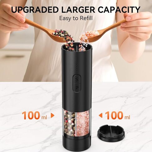 2 in 1 Electric Salt and Pepper Grinder Set, USB Rechargeable, Automatic Salt and Pepper Mill Shakers with LED Light, Battery Display, Adjustable Coarseness, Ideal for Kitchen Outdoor BBQ Gift in Saudi Arabia