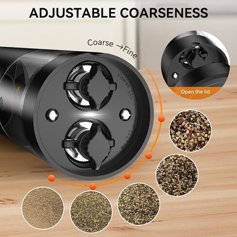 2 in 1 Electric Salt and Pepper Grinder Set, USB Rechargeable, Automatic Salt and Pepper Mill Shakers with LED Light, Battery Display, Adjustable Coarseness, Ideal for Kitchen Outdoor BBQ Gift in Saudi Arabia