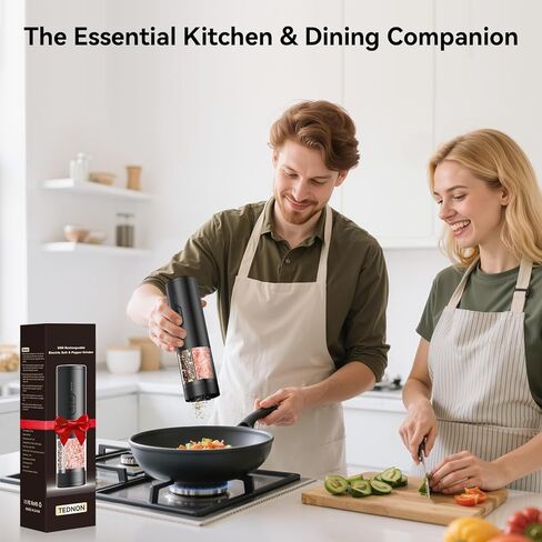 2 in 1 Electric Salt and Pepper Grinder Set, USB Rechargeable, Automatic Salt and Pepper Mill Shakers with LED Light, Battery Display, Adjustable Coarseness, Ideal for Kitchen Outdoor BBQ Gift in Saudi Arabia