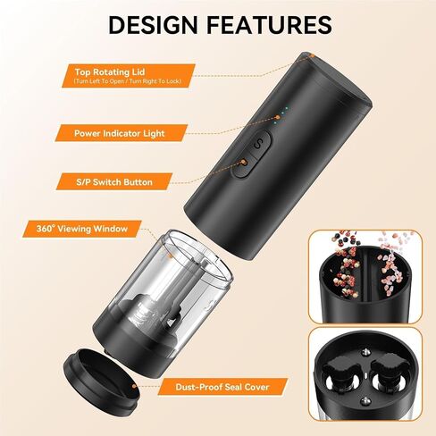 2 in 1 Electric Salt and Pepper Grinder Set, USB Rechargeable, Automatic Salt and Pepper Mill Shakers with LED Light, Battery Display, Adjustable Coarseness, Ideal for Kitchen Outdoor BBQ Gift in Saudi Arabia