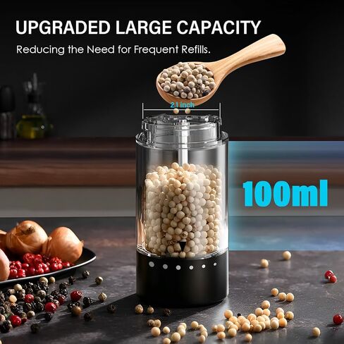 مجموعة طاحونة من الملح والفلفل الكهربائي ، والملح الأوتوماتيكي والفلفل طاحونة مع الخزانة الخارجية القابلة للتعديل من 6 مستويات ترقية ، وتشغيل البطارية ، وملء سهلة ، وسعة أكبر مع LED (أسود/أسود) in Kuwait