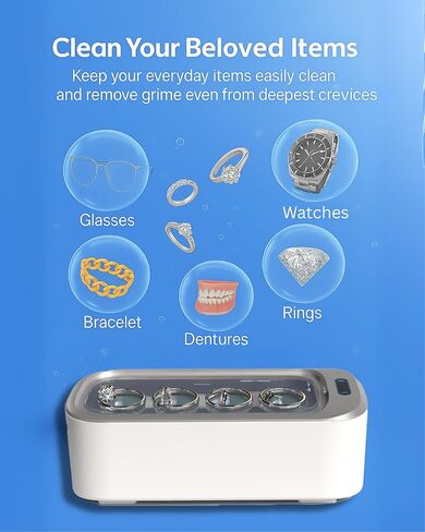 Ultrasonic Cleaner Set, 46KHz Portable Ultrasonic Jewelry Cleaner, 18Oz Clean Pod Glasses Cleaner Machine Cleaning Sets, Sonic Cleaner for Silver Jewelry Necklace Glasses Watch Denture Bracelets in Saudi Arabia