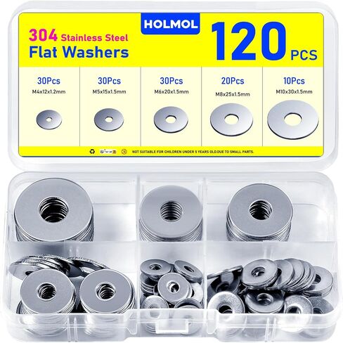 120pcs غسالات للبراغي ، تشكيلة غسالة هولموول المقاوم للصدأ مع 5 أحجام M4 M5 M6 M8 M10 ، مجموعة غسالة كبيرة من المعدن ، غسالات للبراغي in Saudi Arabia