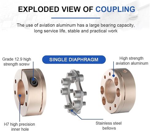 Flexible Diaphragm Coupling D40L35 8mm to 22mm 8-Screw Larger Step Servo Motor Coupler(16X16) in Saudi Arabia