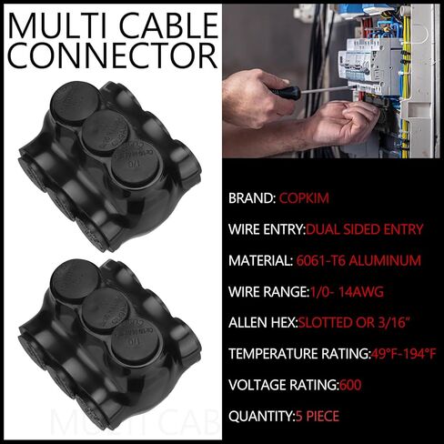 5 Pack Black Multi Cable Connector Insulated Multi Tap Connector 3 Wire Port Splice Dual Sided Entry Prefilled with Oxide Inhibitor (3/0-6awg) in Saudi Arabia