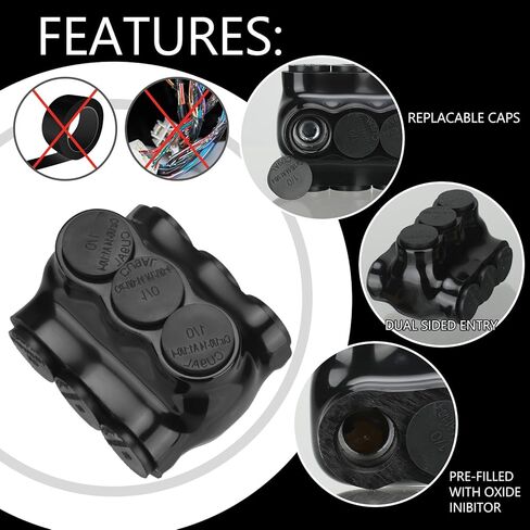 5 Pack Black Multi Cable Connector Insulated Multi Tap Connector 3 Wire Port Splice Dual Sided Entry Prefilled with Oxide Inhibitor (3/0-6awg) in Saudi Arabia