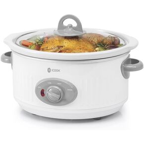 ICOOK Slow Cooker 3.5 Quart USC-351-OG,Dishwasher Safe Crock/Ceramic inner pot and Glass lid,Small Slow Cooker,Oval Shape,White in Saudi Arabia