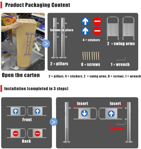 بوابة التأرجح التلقائي في اتجاه واحد ، مدخل سوبر ماركت من الفولاذ المقاوم للصدأ ، حاجز معدني 90 درجة للمكتبات والمصانع والمستودعات - باب فضية متينة (80x97 سم) in Kuwait