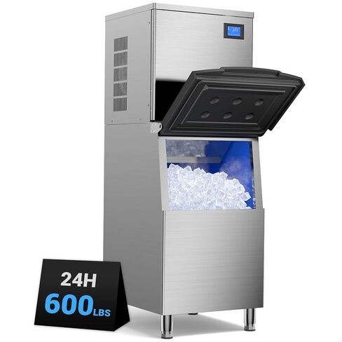 ETL Listed 600LBS/24H Commercial Ice Machine,560LBS Large Capacity Industrial Ice Maker,Ice Ready in 5-15min,Filter 99% of Impurities,with Self-Cleaning & Timing Function,for Restaurant,Cafe,Bar,etc in Kuwait