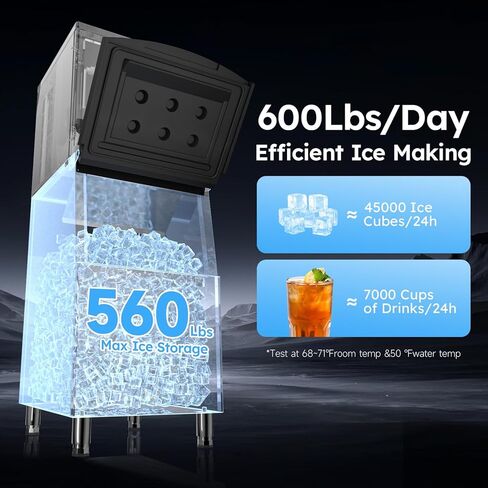 ETL Listed 600LBS/24H Commercial Ice Machine,560LBS Large Capacity Industrial Ice Maker,Ice Ready in 5-15min,Filter 99% of Impurities,with Self-Cleaning & Timing Function,for Restaurant,Cafe,Bar,etc in Kuwait