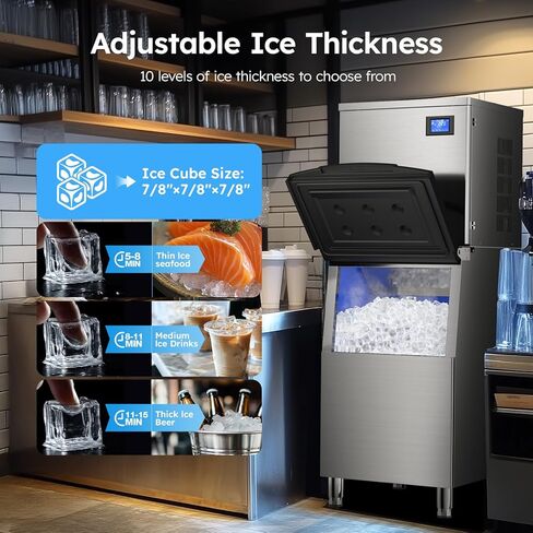 ETL Listed 600LBS/24H Commercial Ice Machine,560LBS Large Capacity Industrial Ice Maker,Ice Ready in 5-15min,Filter 99% of Impurities,with Self-Cleaning & Timing Function,for Restaurant,Cafe,Bar,etc in Kuwait