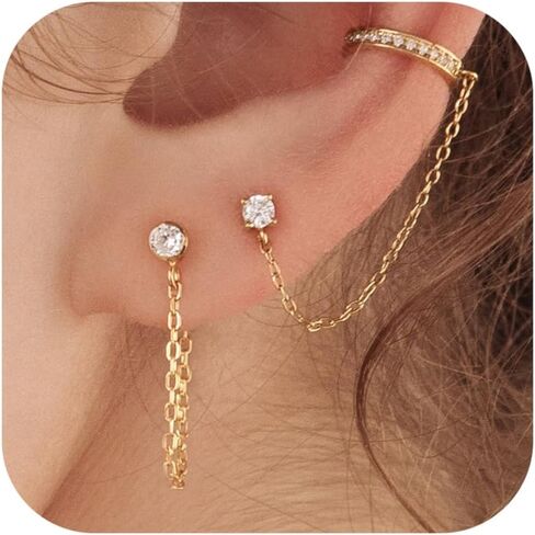 Gold Earrings for Women 3 Pairs 14k Gold Plated Hoop Stacks Hypoallergenic Lightweight Stud Earring for Multiple Piercing Dangle Drop Cartilage Earring for Women Trendy Wedding Earring For Brides Gold Jewelry in Saudi Arabia