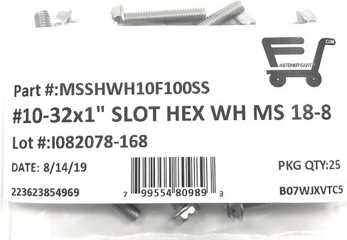 10-32X1" Slotted Hex Washer Head Machine Screws 18-8 Stainless Steel (25 Pcs) in Saudi Arabia