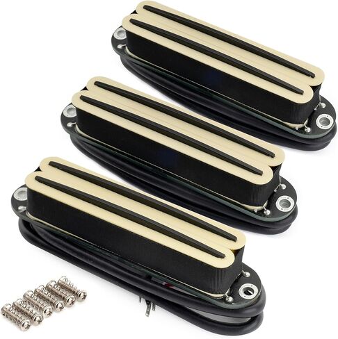 Musiclily Pro ST-DPHC Ceramic Rail Blade Single Coil Sized Humbucker Super Distortion Neck Middle Bridge Pickups Set for Strat Style Electric Guitar, Zebra Body Black Rail in Saudi Arabia