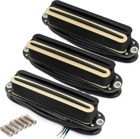Musiclily Pro ST-DPHC Ceramic Rail Blade Single Coil Sized Humbucker Super Distortion Neck Middle Bridge Pickups Set for Strat Style Electric Guitar, Zebra Body Black Rail in Saudi Arabia