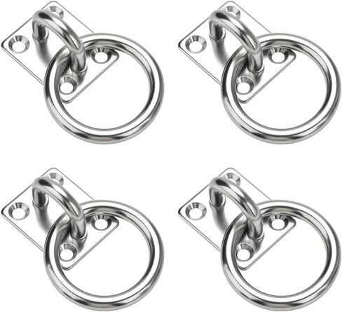GSHLLO 4 Pcs 30 x 35mm Heavy Duty Ring Plates Stainless Steel Pad Eye Plates Wall Mount Ring Hooks Ceiling Metal Tie Rings Screw in Tie Down Anchors for Horse Animal Tether in Saudi Arabia