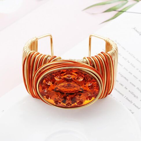 Gold Color Arm Cuff Big Crystal Bangle for Women Thick Wide Wrist Wrap Chunky Statement Non Tarnish Sex Trendy Bracelet Jewelry in Kuwait