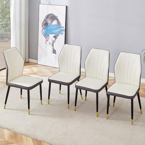 Modern Dining Chairs with Stylish PU Patterned backrest and Black Metal Legs for a Comfortable Home Experience in The Kitchen, Bedroom and Office. (Gray) in Saudi Arabia