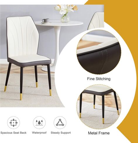 Modern Dining Chairs with Stylish PU Patterned backrest and Black Metal Legs for a Comfortable Home Experience in The Kitchen, Bedroom and Office. (Gray) in Saudi Arabia