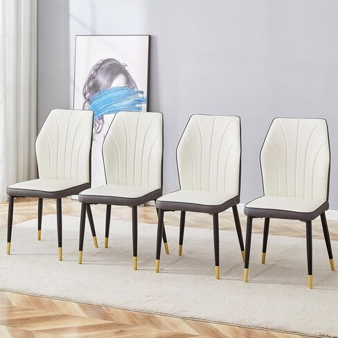 Modern Dining Chairs with Stylish PU Patterned backrest and Black Metal Legs for a Comfortable Home Experience in The Kitchen, Bedroom and Office. (Gray) in Saudi Arabia
