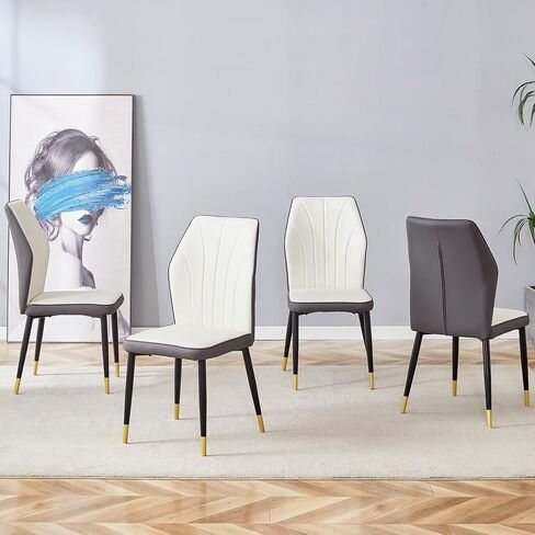 Modern Dining Chairs with Stylish PU Patterned backrest and Black Metal Legs for a Comfortable Home Experience in The Kitchen, Bedroom and Office. (Gray) in Saudi Arabia