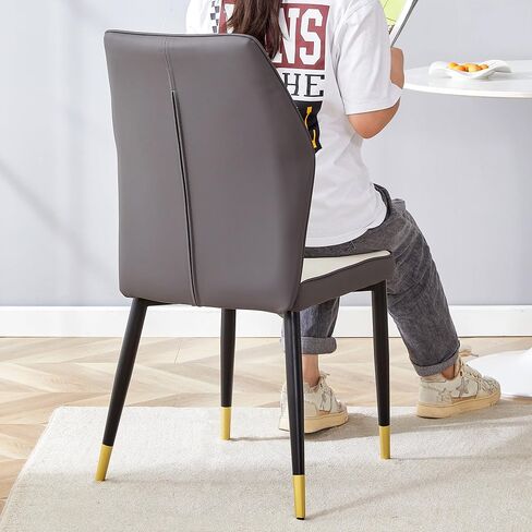 Modern Dining Chairs with Stylish PU Patterned backrest and Black Metal Legs for a Comfortable Home Experience in The Kitchen, Bedroom and Office. (Gray) in Saudi Arabia