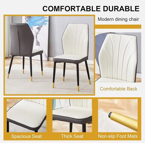 Modern Dining Chairs with Stylish PU Patterned backrest and Black Metal Legs for a Comfortable Home Experience in The Kitchen, Bedroom and Office. (Gray) in Saudi Arabia