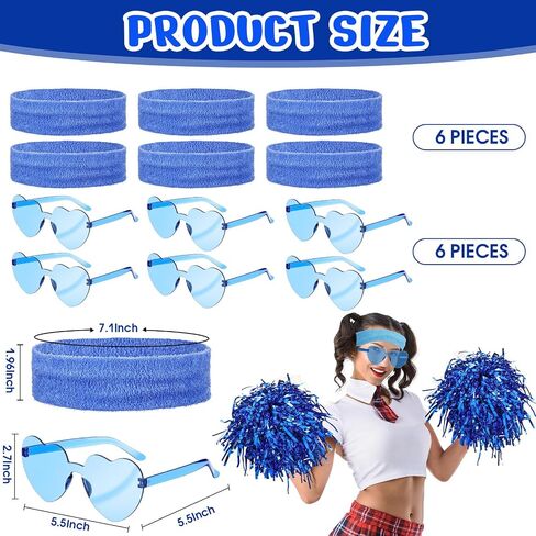 24pcs Blue Team Spirit Wear Accessories Include 6 Cheerleading Pom Poms with Plastic Handle 6 Women Knee High Socks 6 Sport Stretchy Headbands 6 Sunglasses for Sport Event Supplies in Saudi Arabia