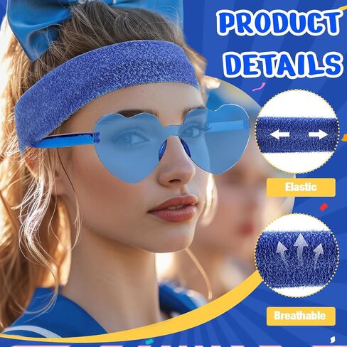 24pcs Blue Team Spirit Wear Accessories Include 6 Cheerleading Pom Poms with Plastic Handle 6 Women Knee High Socks 6 Sport Stretchy Headbands 6 Sunglasses for Sport Event Supplies in Saudi Arabia