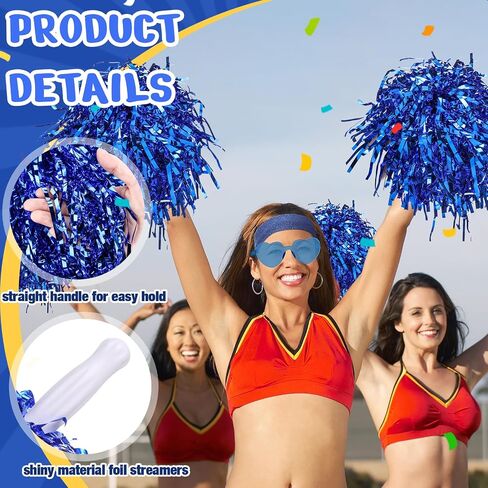 24pcs Blue Team Spirit Wear Accessories Include 6 Cheerleading Pom Poms with Plastic Handle 6 Women Knee High Socks 6 Sport Stretchy Headbands 6 Sunglasses for Sport Event Supplies in Saudi Arabia