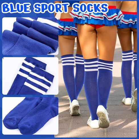 24pcs Blue Team Spirit Wear Accessories Include 6 Cheerleading Pom Poms with Plastic Handle 6 Women Knee High Socks 6 Sport Stretchy Headbands 6 Sunglasses for Sport Event Supplies in Saudi Arabia