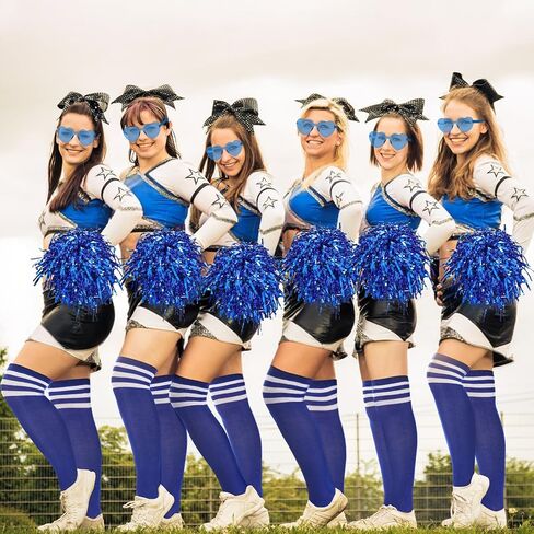 24pcs Blue Team Spirit Wear Accessories Include 6 Cheerleading Pom Poms with Plastic Handle 6 Women Knee High Socks 6 Sport Stretchy Headbands 6 Sunglasses for Sport Event Supplies in Saudi Arabia