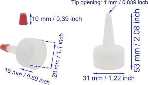 10 pcs squeezed bottle lids 24/410 red tip cap cap blastic distensing caps مع فتحة 2 مم لزجاجة الضغط البلاستيكي in Kuwait
