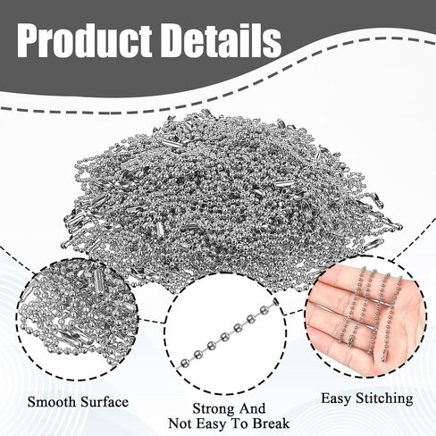 300Pcs Ball Chains Keychain, 4.72 Inch Dog Tag Chains Ball Bead Chain Beaded Chain Connector Clasp Beads Chains for Jewelry Making Key Rings Crafts DIY Hanging Decoration in Saudi Arabia