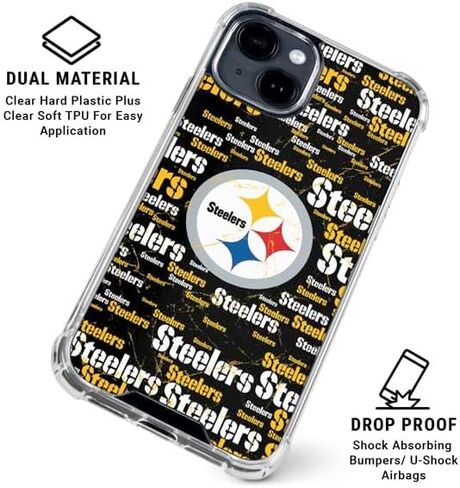 حالة Skinit Clear Phone Case متوافقة مع iPhone 15 - NFL Pittsburgh Steelers Black Blast Design in Saudi Arabia