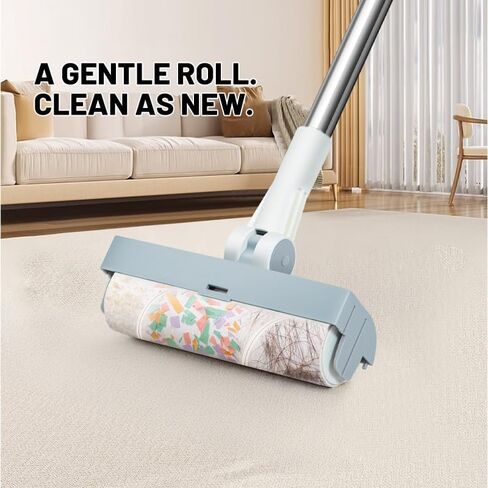 3-in-1 Broom, Dustpan, and Lint Roller Set - Adjustable Angle Broom with Self-Cleaning Dustpan and Extendable Handle Lint Roller for Pet Hair, Dust, and Dirt - Compact & Space-Saving Cleaning Kit in Saudi Arabia