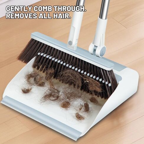 3-in-1 Broom, Dustpan, and Lint Roller Set - Adjustable Angle Broom with Self-Cleaning Dustpan and Extendable Handle Lint Roller for Pet Hair, Dust, and Dirt - Compact & Space-Saving Cleaning Kit in Saudi Arabia