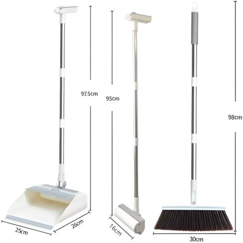 3-in-1 Broom, Dustpan, and Lint Roller Set - Adjustable Angle Broom with Self-Cleaning Dustpan and Extendable Handle Lint Roller for Pet Hair, Dust, and Dirt - Compact & Space-Saving Cleaning Kit in Saudi Arabia