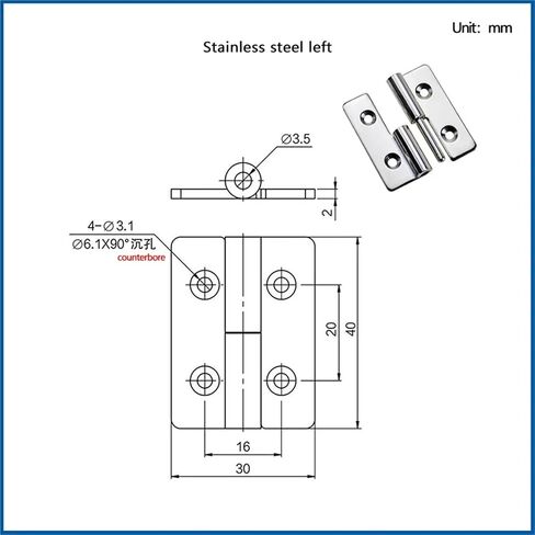 Detachable 1.5-Inch Stainless Steel Metal Door Hinge 1Pcs(Left) in Saudi Arabia