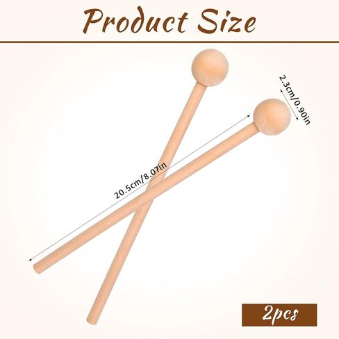 2 PCS عصي الإيقاع الخشبية 8 بوصات عصي خشبية لـ Glockenspiel Xylophone Chime Woodblock والأجراس (لون الخشب) in Kuwait