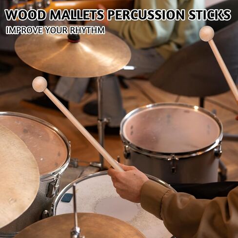 2 PCS عصي الإيقاع الخشبية 8 بوصات عصي خشبية لـ Glockenspiel Xylophone Chime Woodblock والأجراس (لون الخشب) in Kuwait