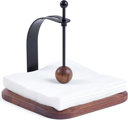 Napkin Holder - Windproof Design with Gravity Ball, Multifunctional Tissue Tower & Serving Tray for Outdoor/Indoor, Fits 5"-7" Napkins & Toilet Paper Rolls Warm Gift Idea (Black Walnut) in Kuwait