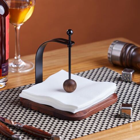 Napkin Holder - Windproof Design with Gravity Ball, Multifunctional Tissue Tower & Serving Tray for Outdoor/Indoor, Fits 5"-7" Napkins & Toilet Paper Rolls Warm Gift Idea (Black Walnut) in Kuwait