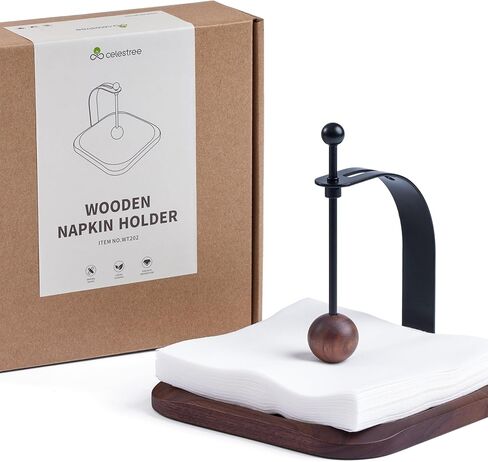 Napkin Holder - Windproof Design with Gravity Ball, Multifunctional Tissue Tower & Serving Tray for Outdoor/Indoor, Fits 5"-7" Napkins & Toilet Paper Rolls Warm Gift Idea (Black Walnut) in Kuwait