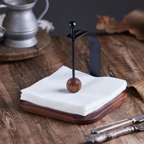 Napkin Holder - Windproof Design with Gravity Ball, Multifunctional Tissue Tower & Serving Tray for Outdoor/Indoor, Fits 5"-7" Napkins & Toilet Paper Rolls Warm Gift Idea (Black Walnut) in Kuwait