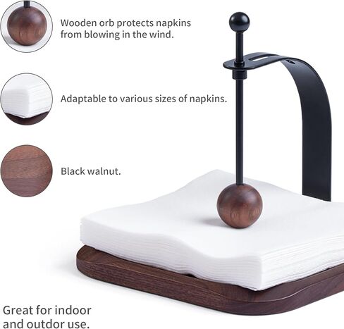 Napkin Holder - Windproof Design with Gravity Ball, Multifunctional Tissue Tower & Serving Tray for Outdoor/Indoor, Fits 5"-7" Napkins & Toilet Paper Rolls Warm Gift Idea (Black Walnut) in Kuwait
