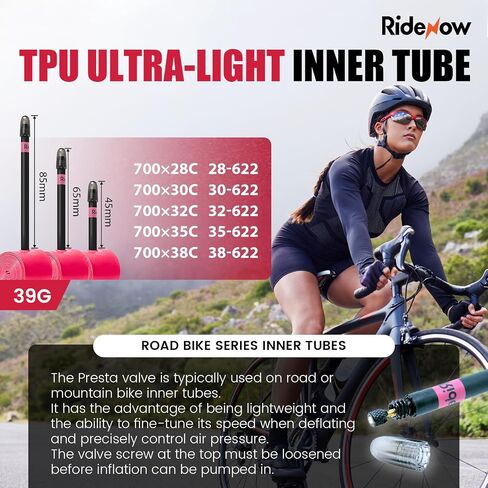 Ridenow 2-Pack Bike Inner Tube for 700/18C-28C, 700/18C-32C,700/28C-38C with 45/65/85 mm Metal &TPU Presta Valves for Road Bikes, Super Light Puncture Resistant (Include Patch Repair Kits) in Saudi Arabia