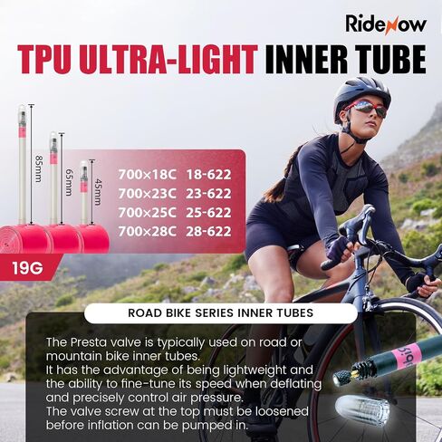Ridenow 2-Pack Bike Inner Tube for 700/18C-28C, 700/18C-32C,700/28C-38C with 45/65/85 mm Metal &TPU Presta Valves for Road Bikes, Super Light Puncture Resistant (Include Patch Repair Kits) in Saudi Arabia