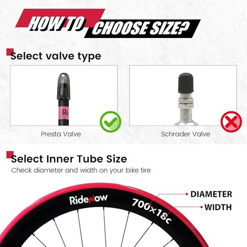 Ridenow 2-Pack Bike Inner Tube for 700/18C-28C, 700/18C-32C,700/28C-38C with 45/65/85 mm Metal &TPU Presta Valves for Road Bikes, Super Light Puncture Resistant (Include Patch Repair Kits) in Saudi Arabia